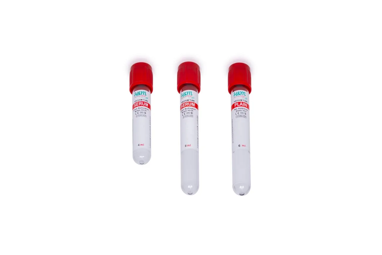 Tubos al Vacío H&M TEST para Recolección de Sangre — Tapón Rojo (Suero / Química)