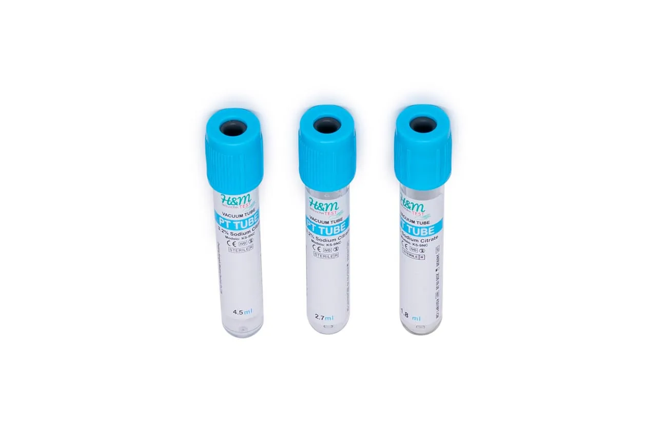 Tubos al Vacío H&M TEST para Recolección de Sangre — Tapón Azul (Coagulación)