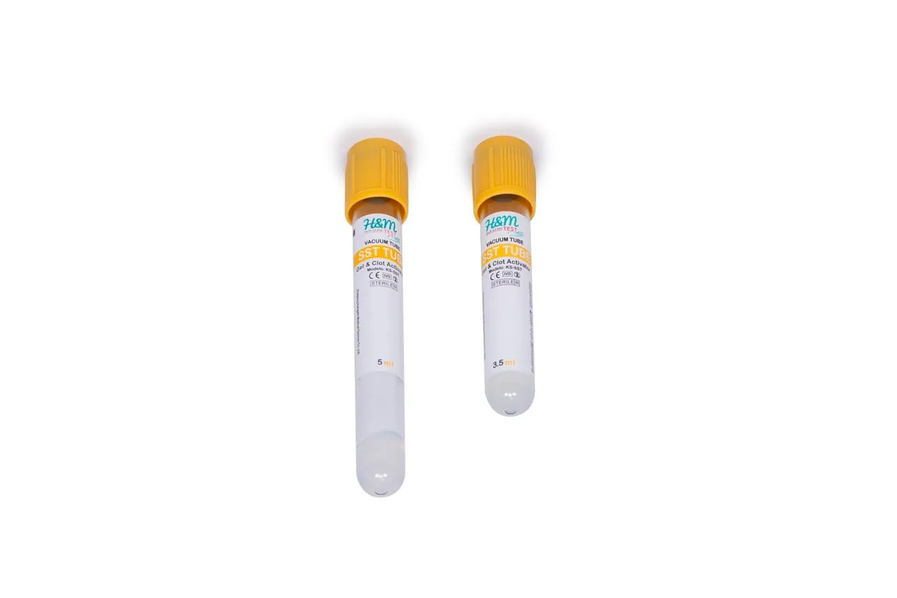 Tubos al Vacío H&M TEST para Recolección de Sangre — Tapón Amarillo (Bioquímica)